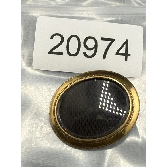 Vintage Victorian Hair Mourning Brooch Gold Tone - Picture 9 of 9